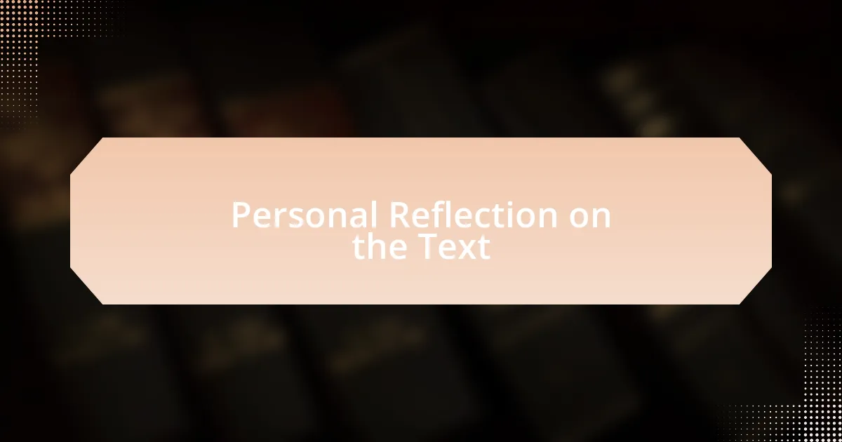 Personal Reflection on the Text